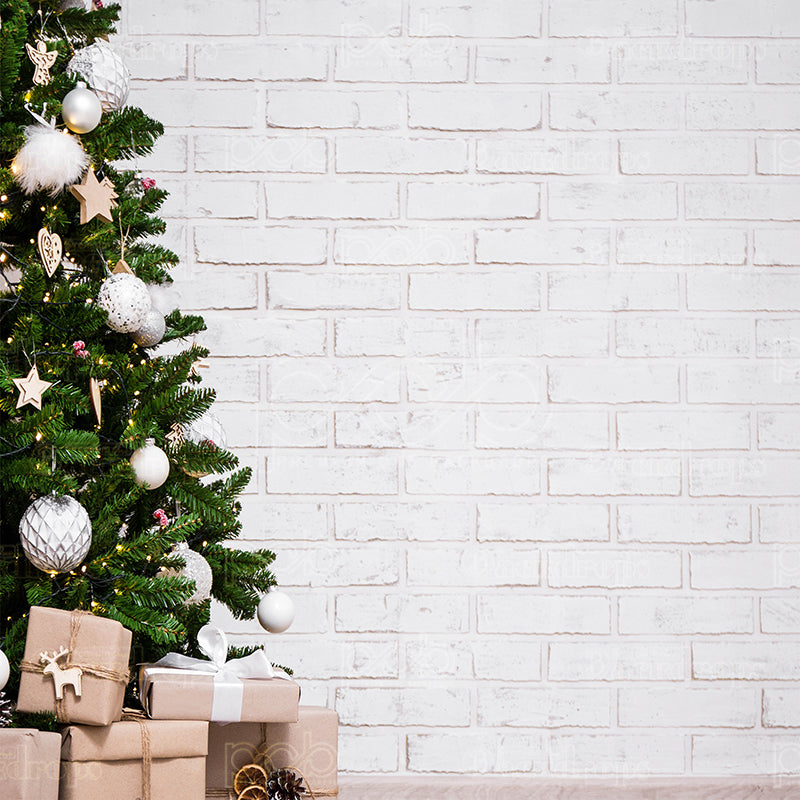 premium one pillow cover backdrops-Brick Wall Christmas Tree