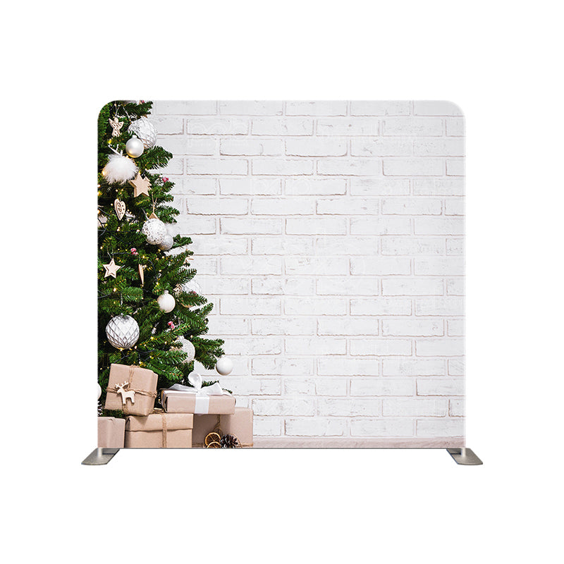 premium one pillowcover backdrops-Brick Wall Christmas Tree