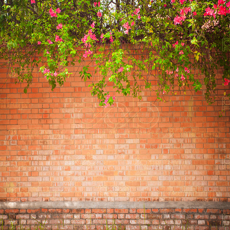 premium one pillow cover backdrops-Brick Wall with Flowers