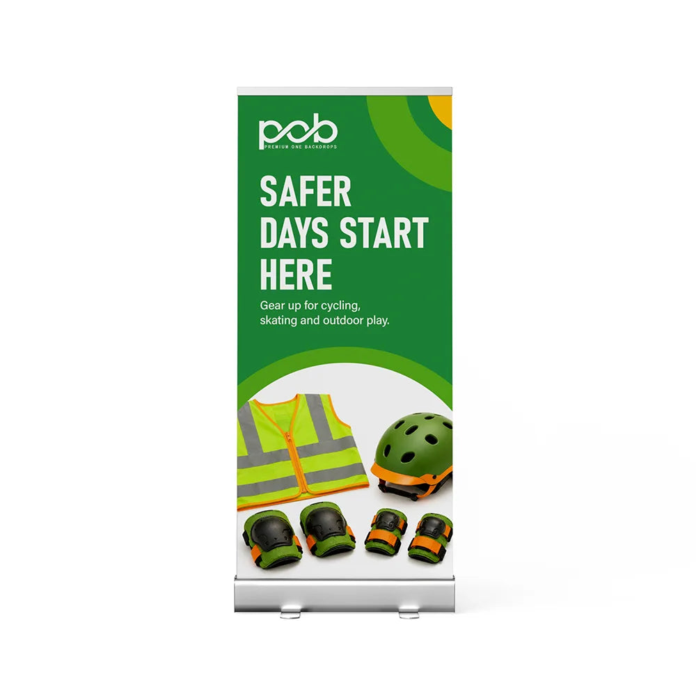Budget roll up banner stand – front view