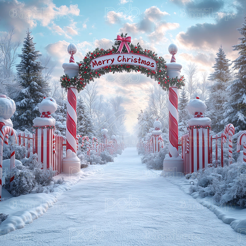 premium one pillowcover backdrops-Christmas Candy Cane Wonderland