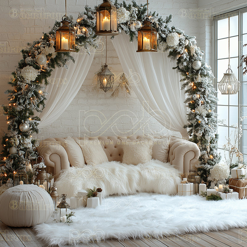 premium one pillowcover backdrops-Christmas Elegant Floral Arch