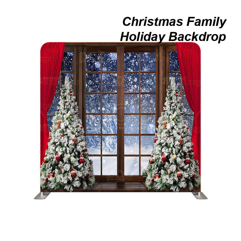 premium one pillowcover backdrops-Christmas Family Holiday Backdrop