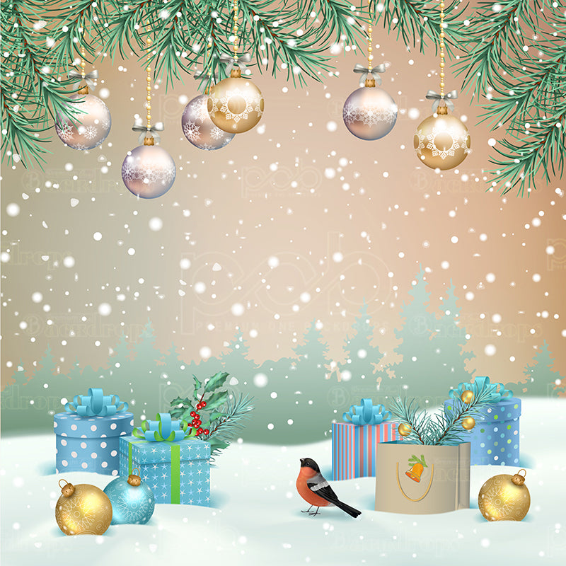 premium one pillowcover backdrops-Christmas New Year Winter Robin-1