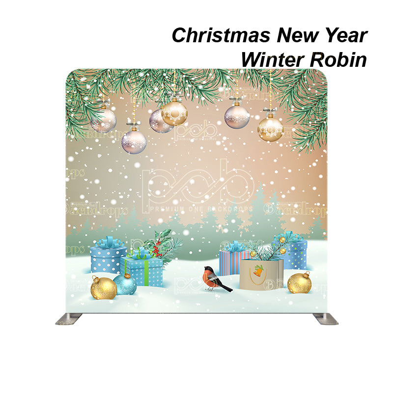 premium one pillowcover backdrops-Christmas New Year Winter Robin