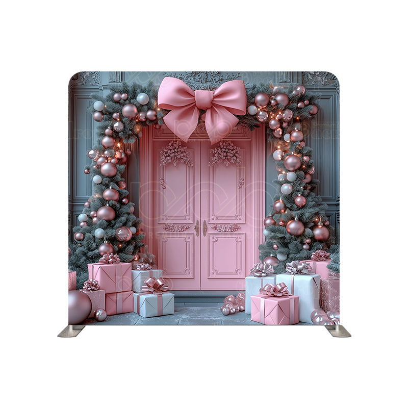 premium one pillowcover backdrops-Christmas Pink Door With Gifts