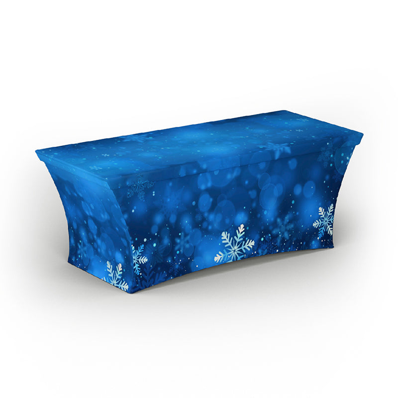 4ft 6ft 8ft Stretch Christmas Table Covers (Blue Christmas Snowflake)