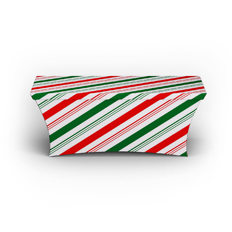 4ft 6ft 8ft Stretch Christmas Table Covers (Candy Cane Stripes)