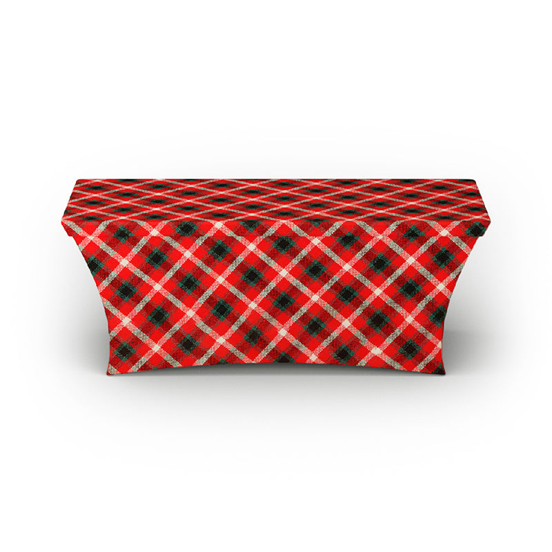 4ft 6ft 8ft Stretch Christmas Table Covers (Red and Green Plaid)