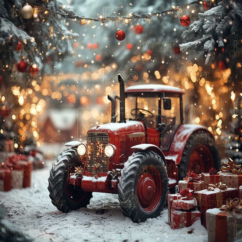 premium one pillowcover backdrops-Christmas Tractor Gift Lights