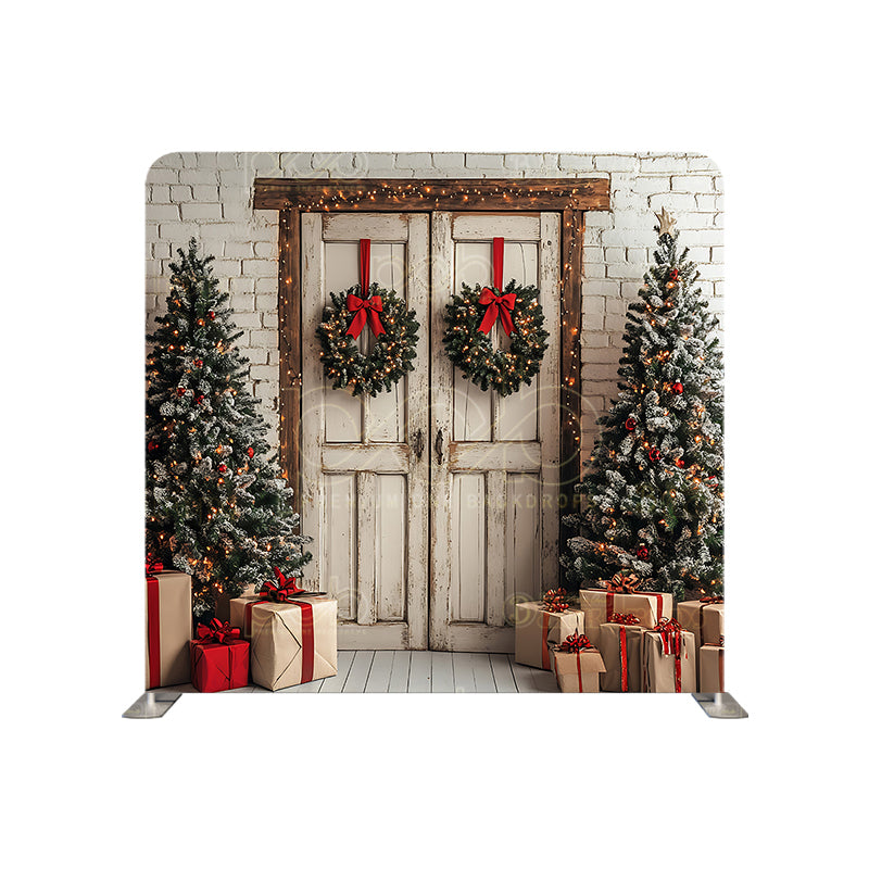 Pillow Cover Backdrop(Christmas White Brick Wall Wood Door)