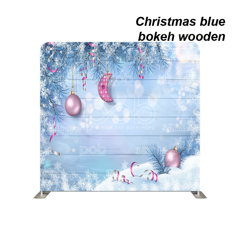 premium one pillowcover backdrops-Christmas blue bokeh wooden