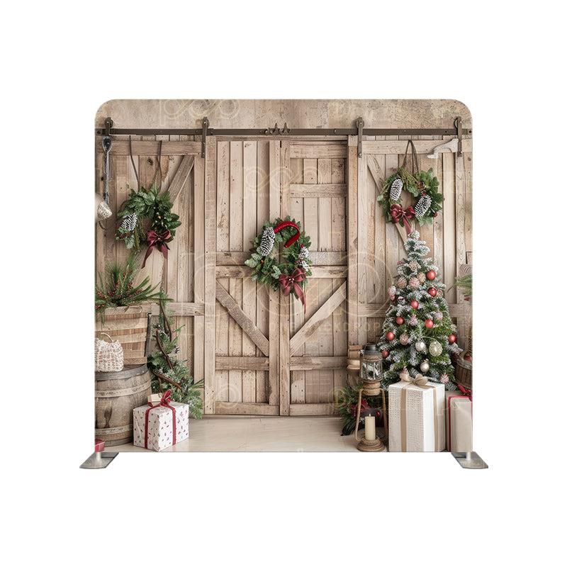 premium one pillowcover backdrops-Christmas bright barn and wreath