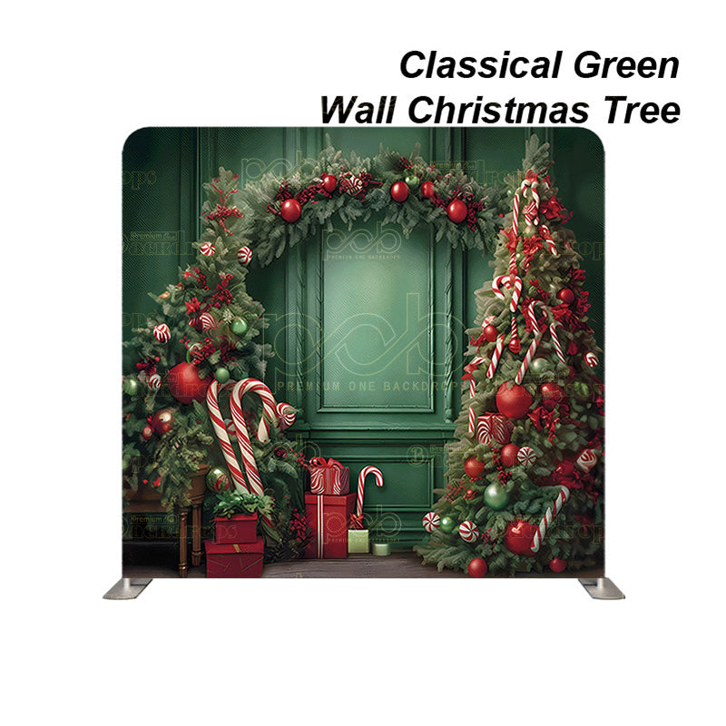 premium one pillowcover backdrops-Classical Green Wall Christmas Tree