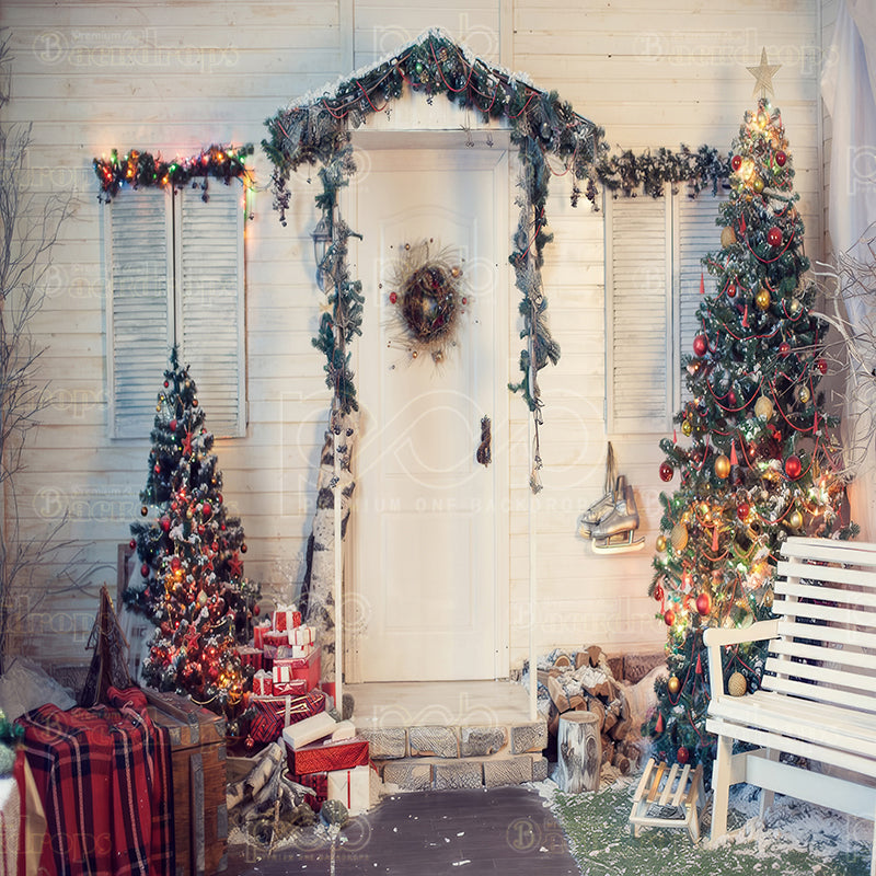 premium one pillowcover backdrops-Cozy Christmas Porch