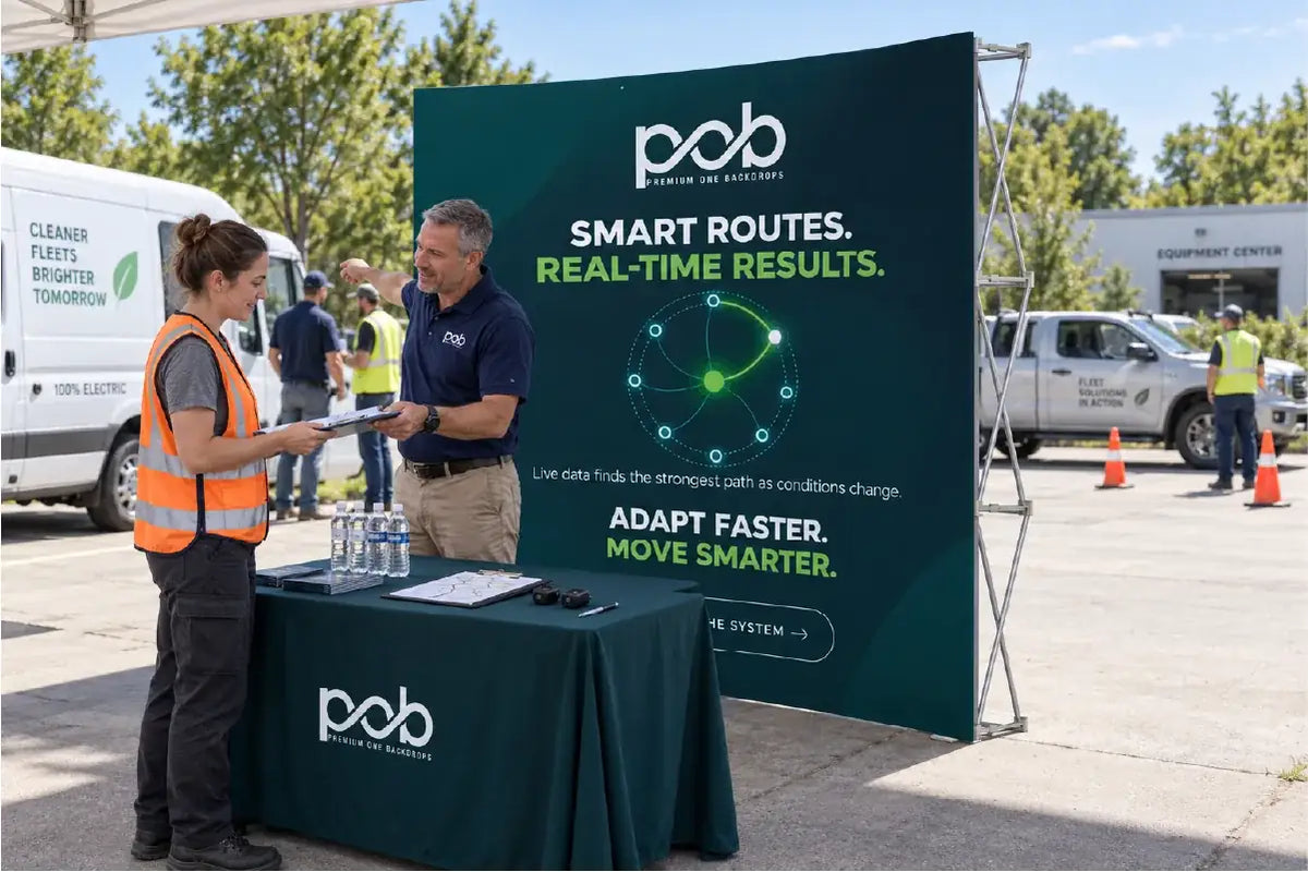 Curved fabric pop up display used for branding at an outdoor promotional event