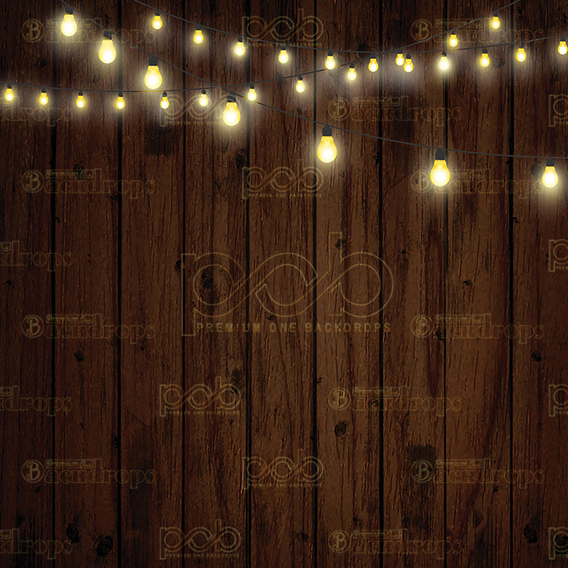 premium one pillowcover backdrops-Dark Wood String Bulb