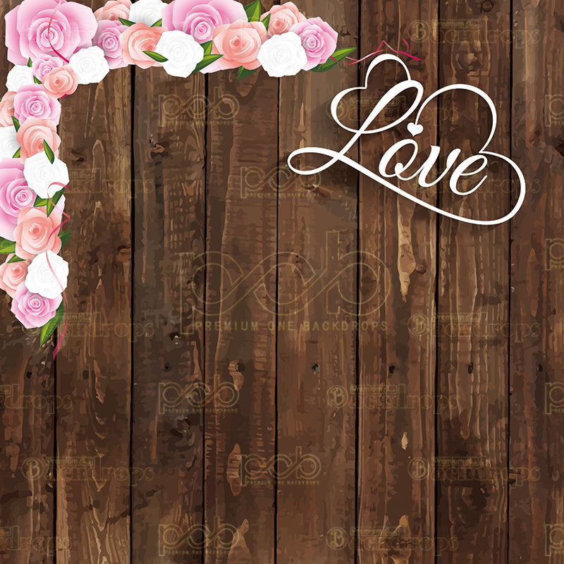 premium one pillowcover backdrops-Dark Wood with Love Flowers