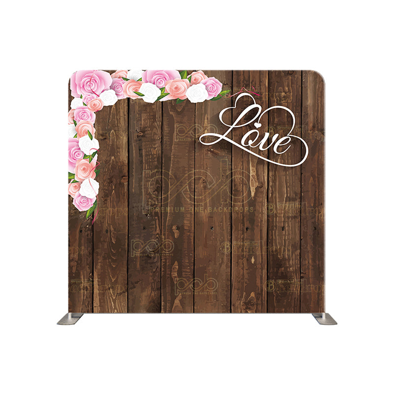 premium one pillowcover backdrops-Dark Wood with Love Flowers