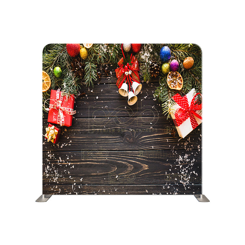 premium one pillowcover backdrops-Dark wood with Presents