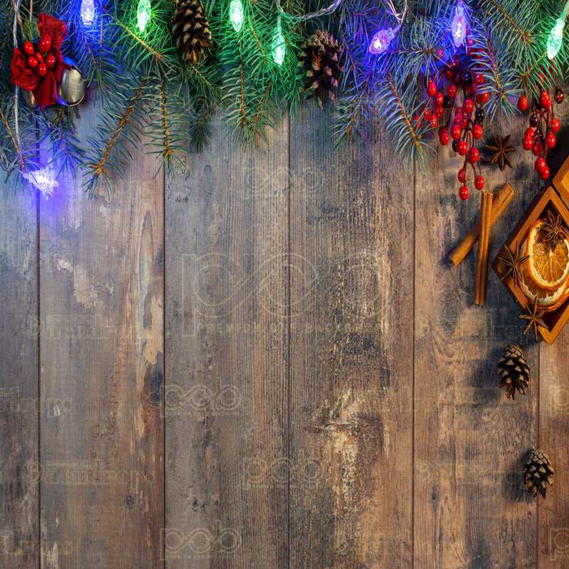 premium one pillowcover backdrops-Dark wooden christmas lights