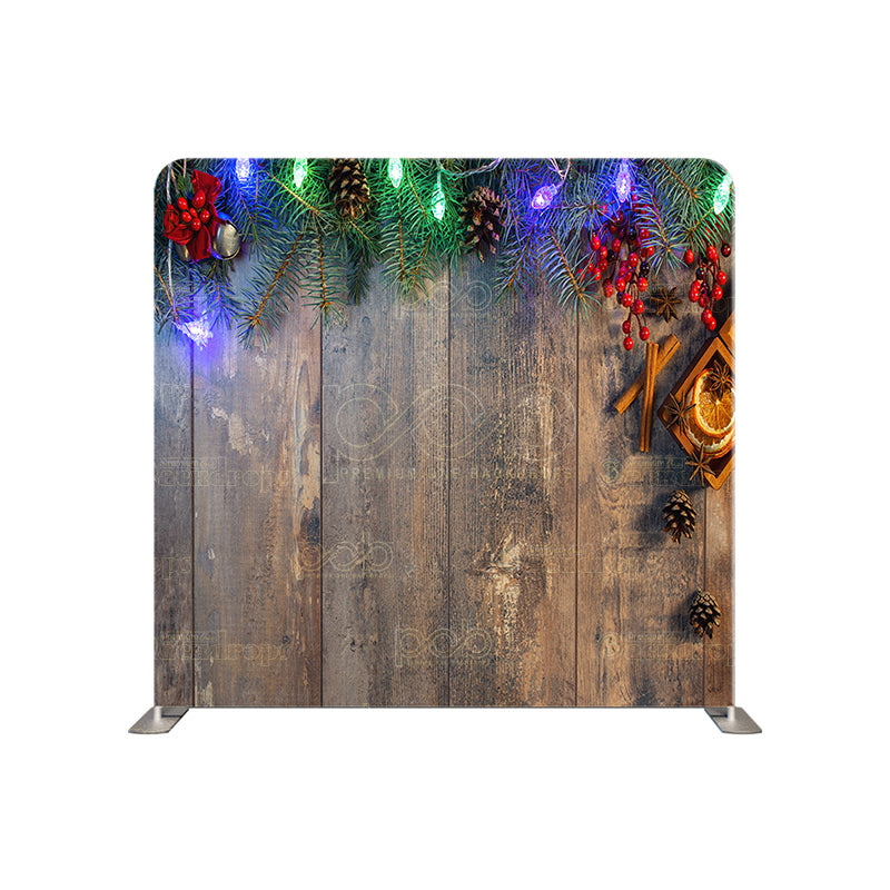 premium one pillowcover backdrops-Dark wooden christmas lights