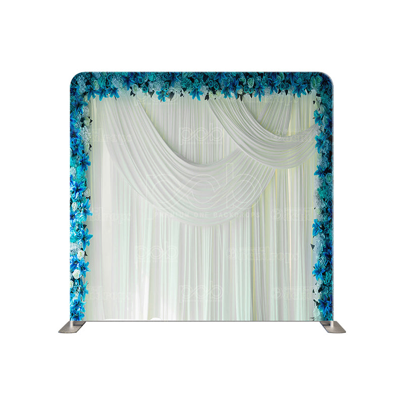 premium one pillowcover backdrops-Elegant White Blue Flowers