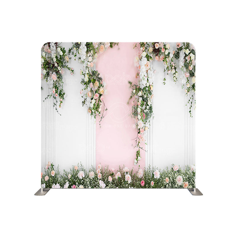 premium one pillowcover backdrops-Pink walls and white flowers