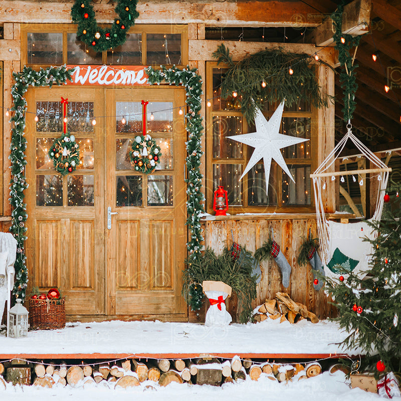 premium one pillowcover backdrops-Festive Store Front Holiday