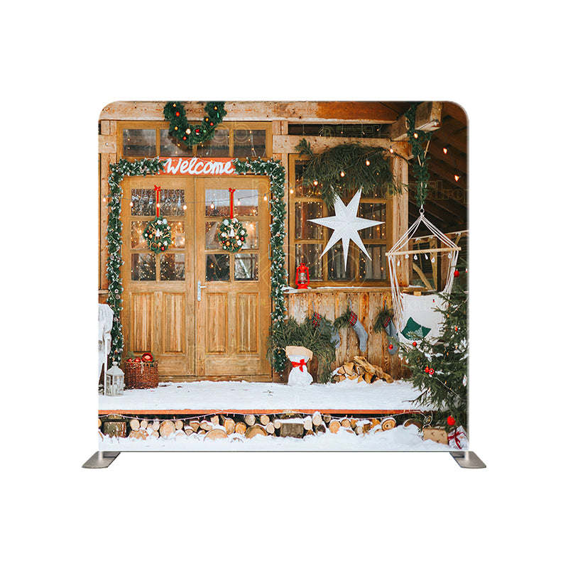 premium one pillowcover backdrops-Festive Store Front Holiday