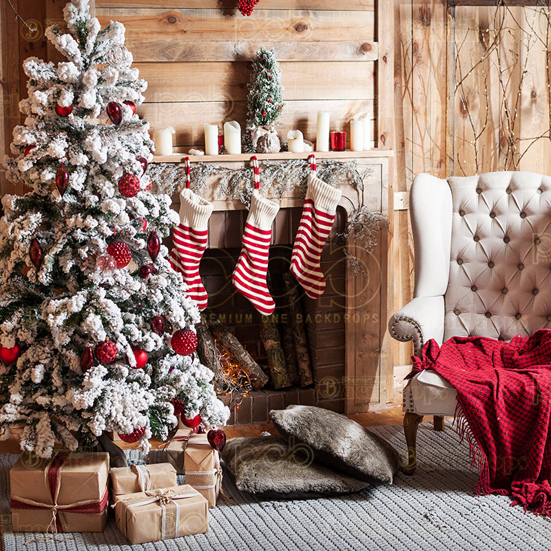 premium one pillowcover backdrops-Fireplace stocking