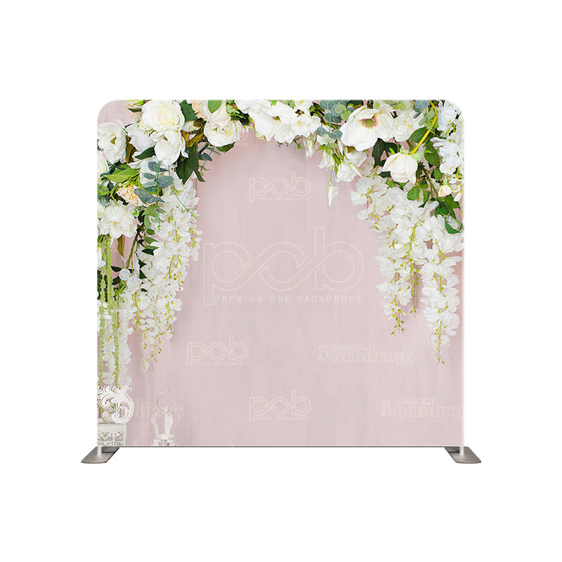 premium one pillowcover backdrops-Pink walls and white flowers