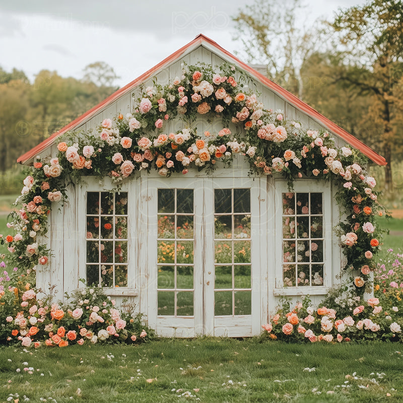 premium one pillowcover backdrops-Flower House Rustic Garden Backdrop