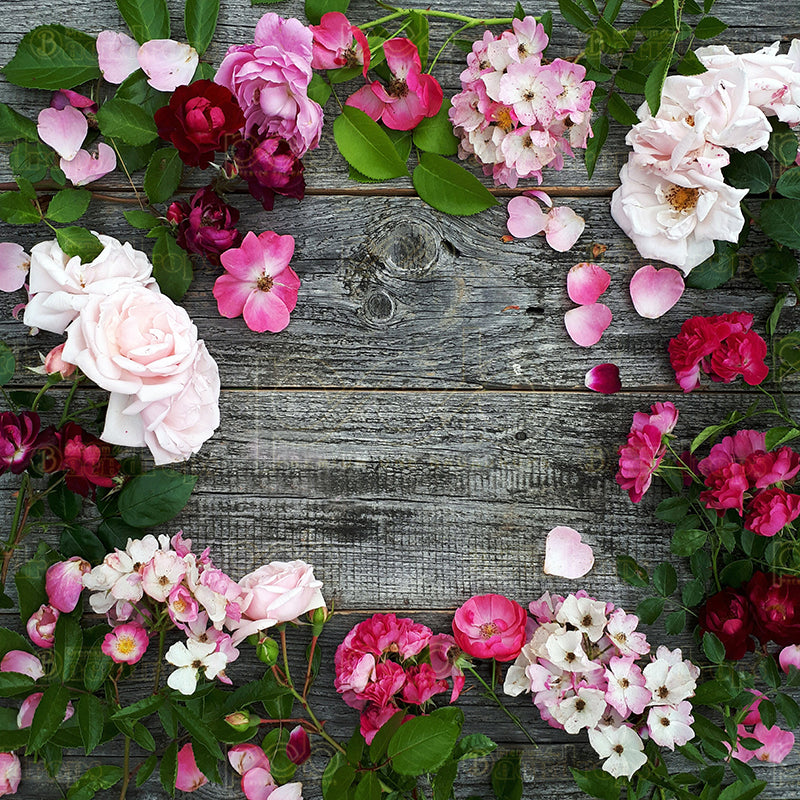 premium one pillowcover backdrops-Flowers Around Wood