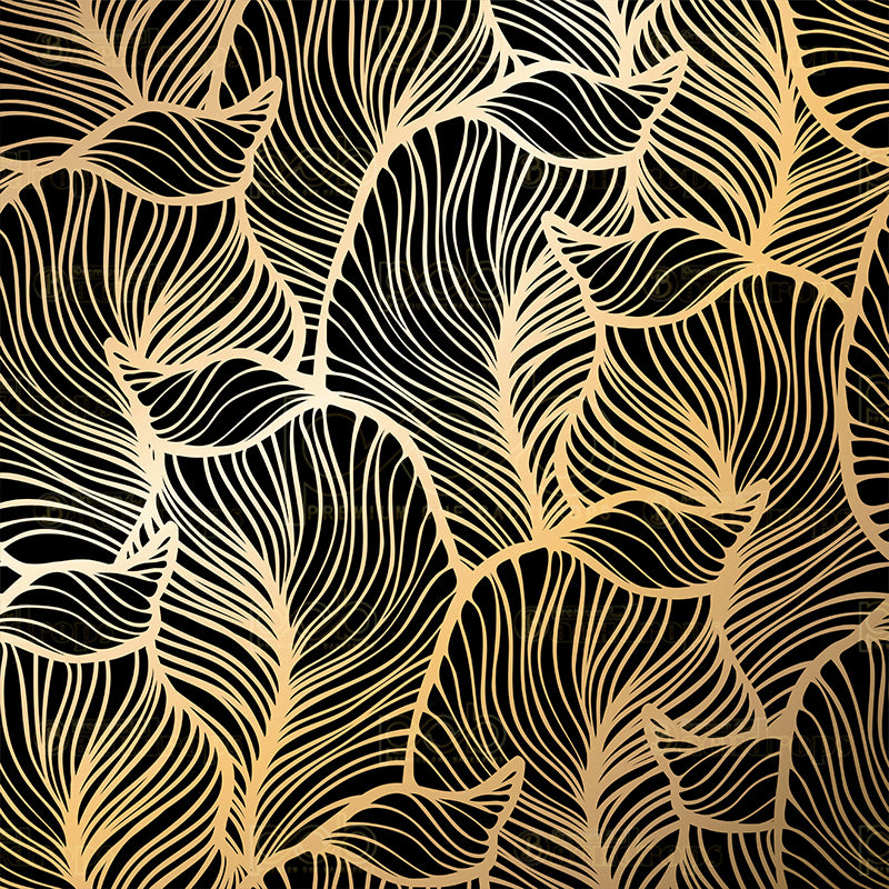 premium one pillowcover backdrops-Gold And Black 2D Leaves