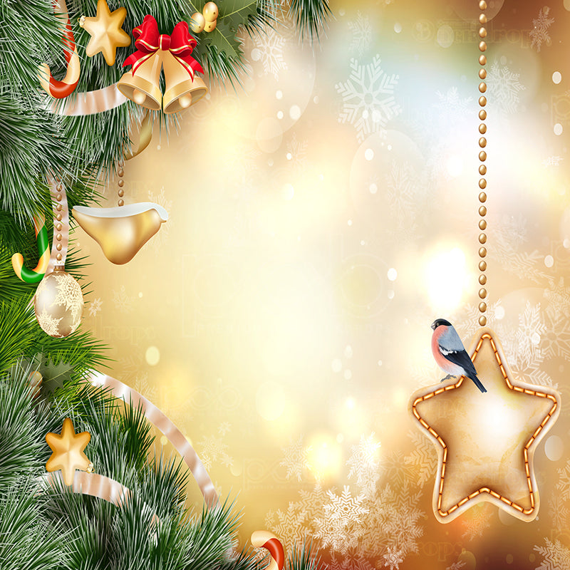 premium one pillowcover backdrops-Golden bokeh with Christmas decorations