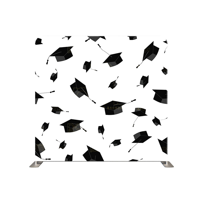 premium one pillowcover backdrops-Black mortarboard on a white background