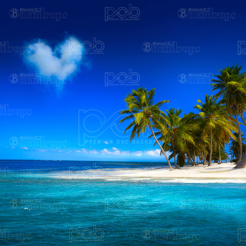 premium one pillowcover backdrops-Heart Cloud and Beach