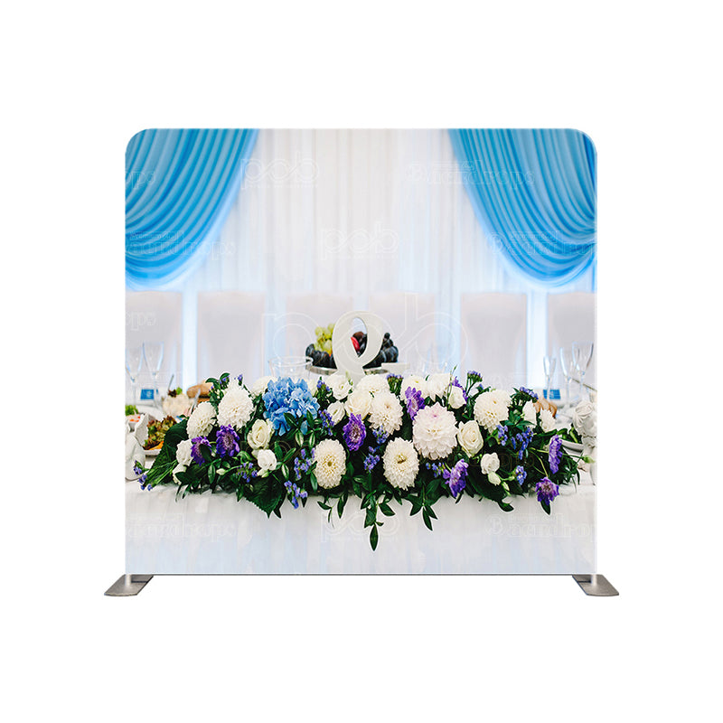 premium one pillowcover backdrops-Heaven Blue Curtains Flowers