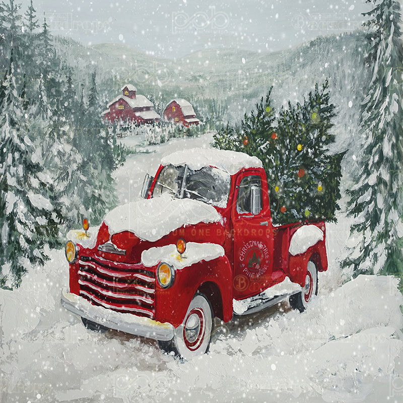 premium one pillowcover backdrops-Holiday Snow Truck