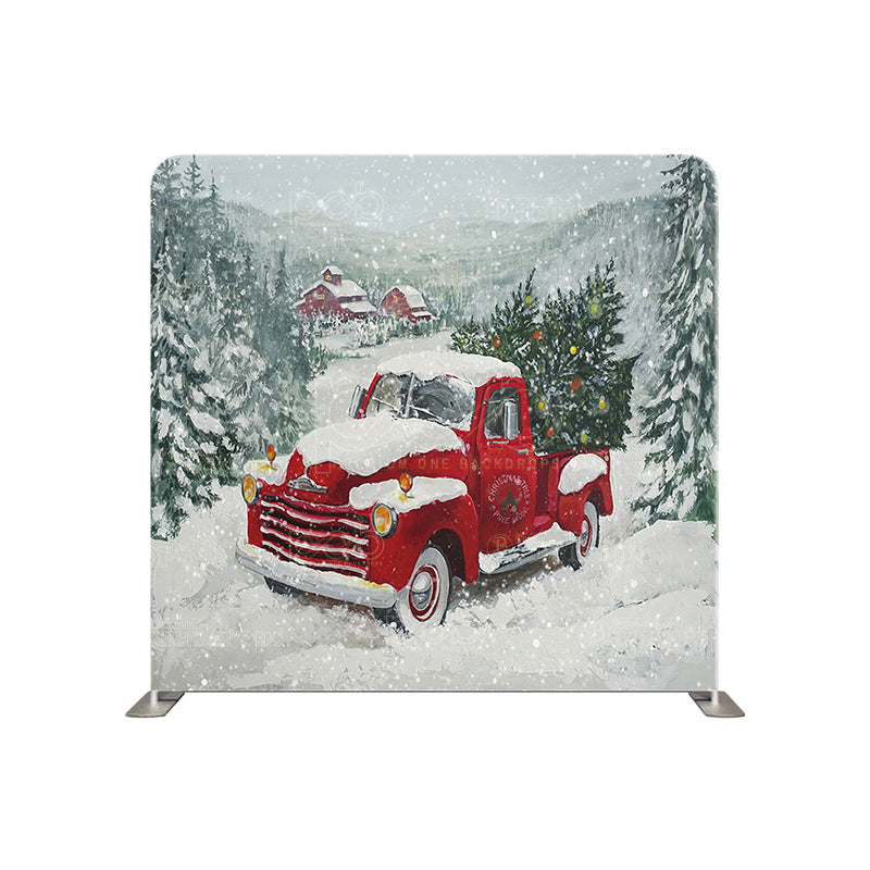 premium one pillowcover backdrops-Holiday SnowTruck Trees