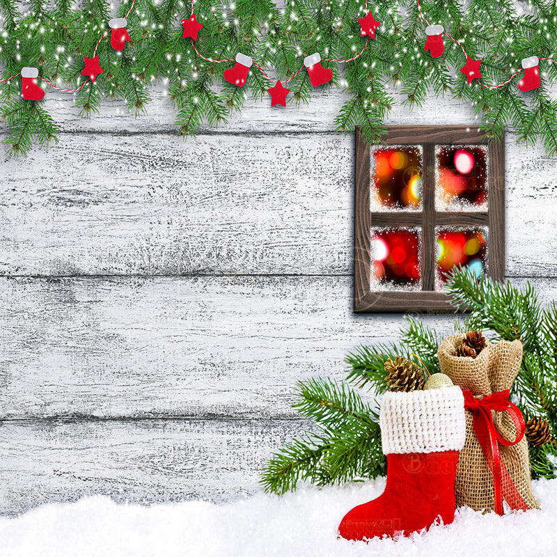 premium one pillowcover backdrops-Holiday Stockings Mistletoe