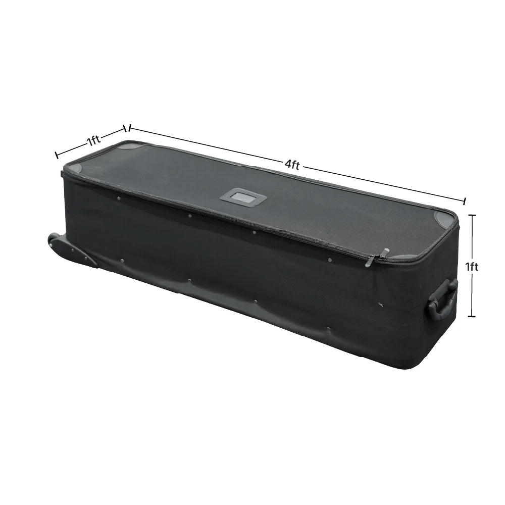 Large hard case with wheels measuring 4 ft long, 1 ft wide and 1 ft high