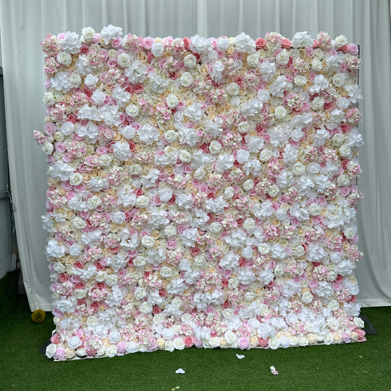 White Rose And Light Pink Rose Flower Wall