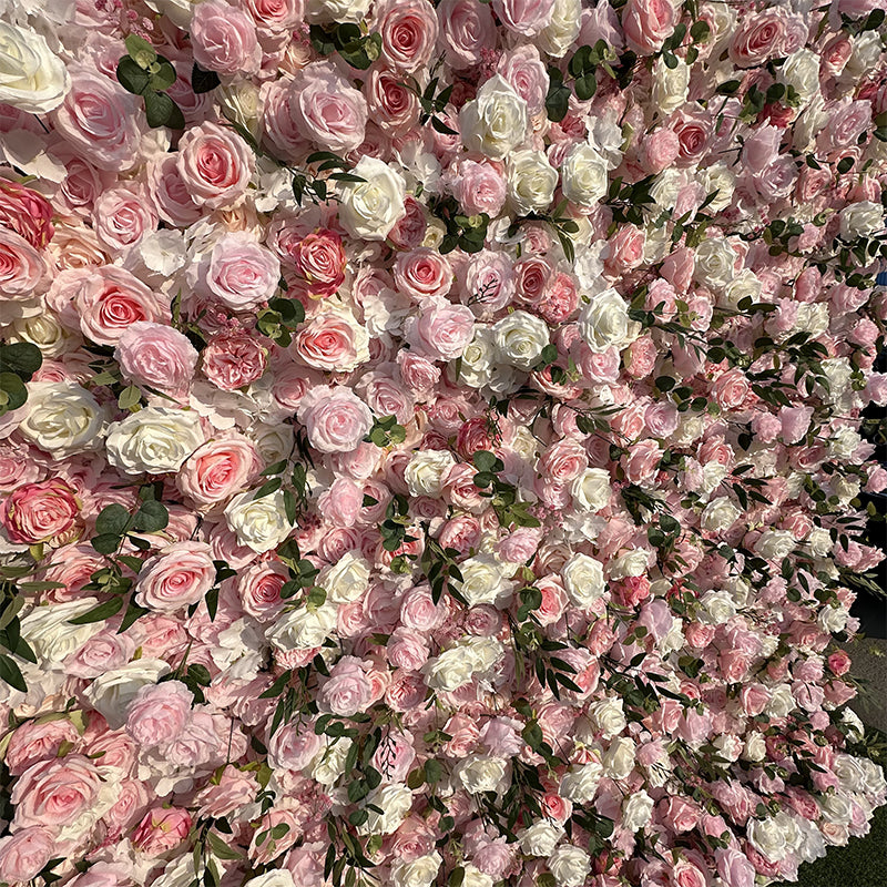 Light Pink Rose and White Rose Flower Wall