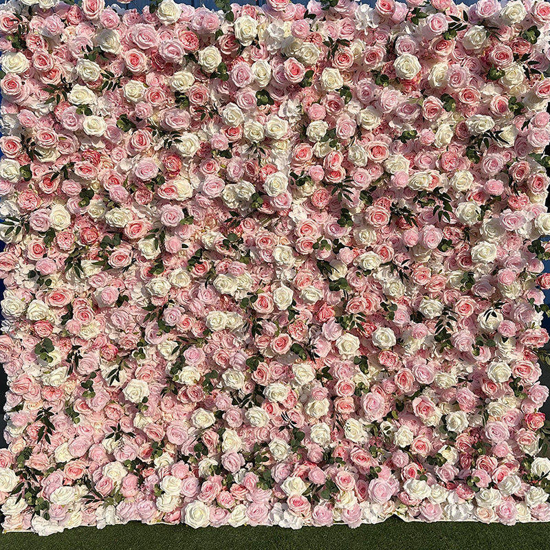 Light Pink Rose and White Rose Flower Wall