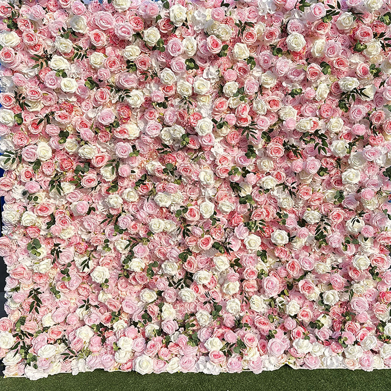 Light Pink Rose and White Rose Flower Wall