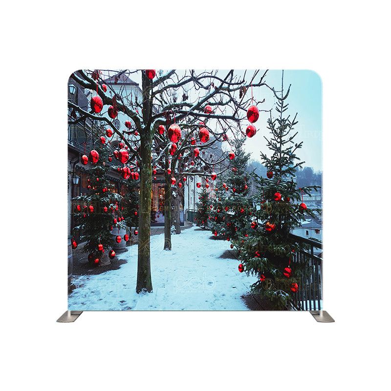 premium one pillowcover backdrops-Multi Christmas Tress Red Ornaments Holiday