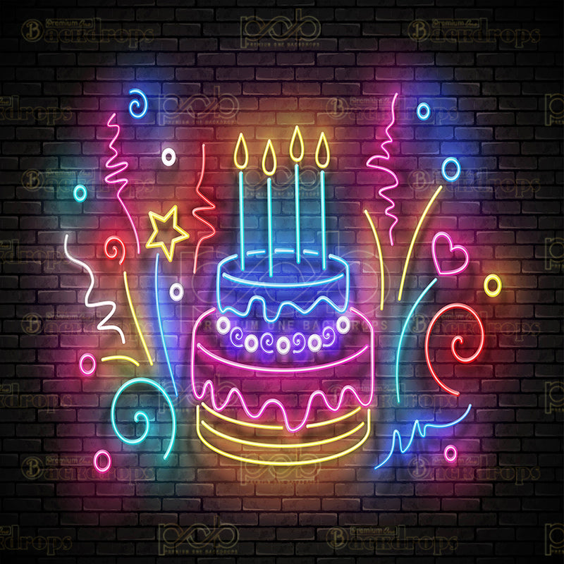 premium one pillowcover backdrops-Neon Birthday Cake