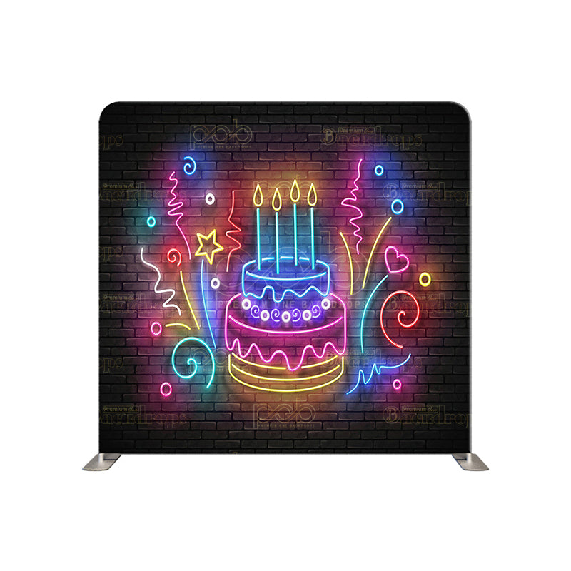 premium one pillowcover backdrops-Neon Birthday Cake